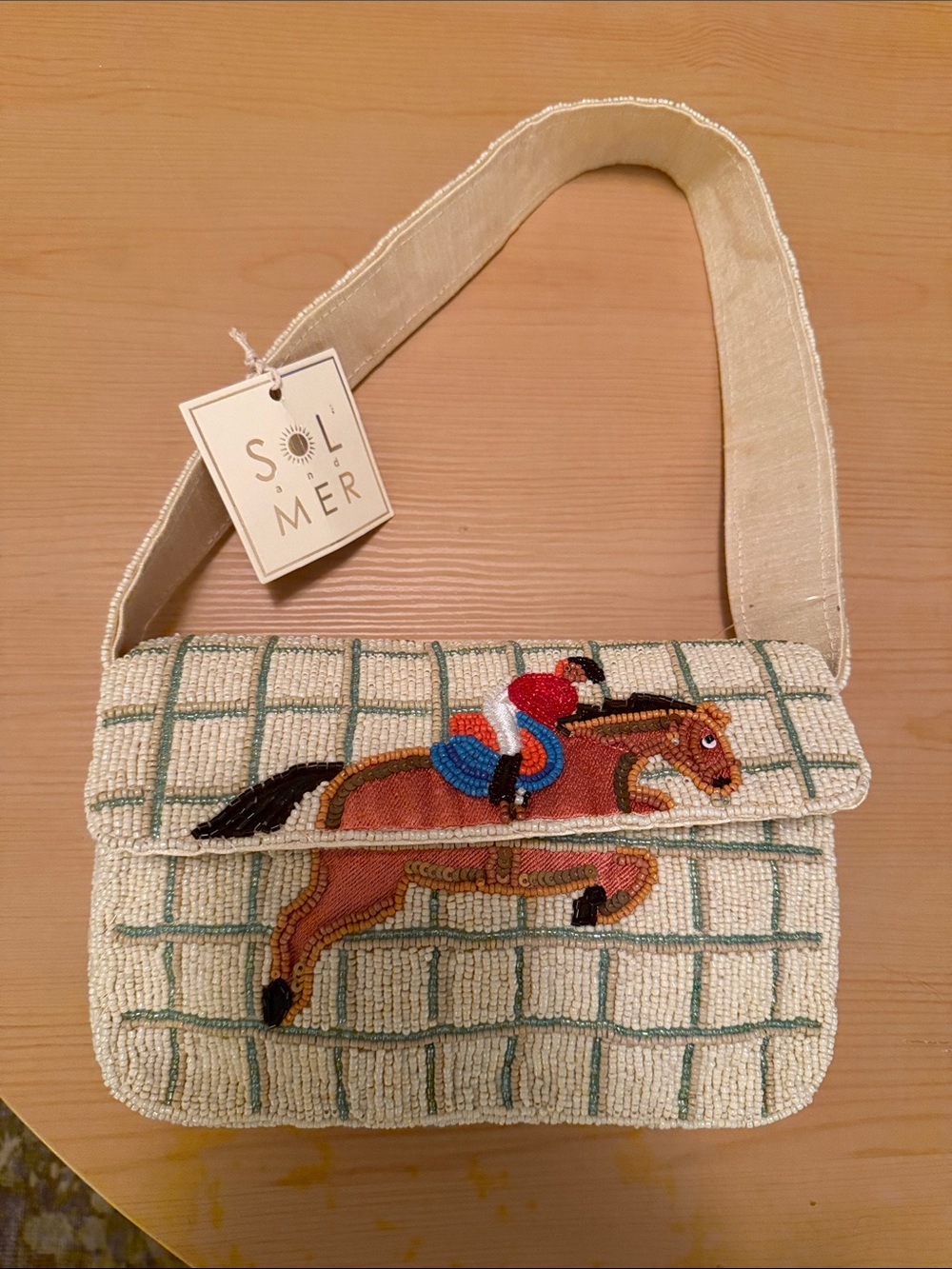 VIRAL Cream Beaded Horse Shoulder Bag